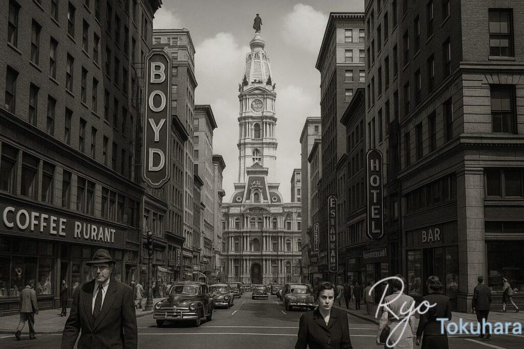 1950年代フィラデルフィアのブラックフライデーの混雑をイメージした写真